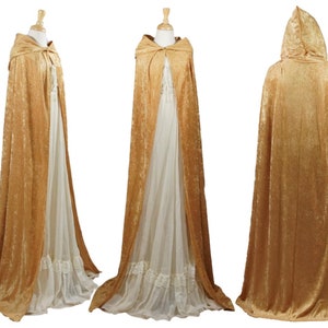 Gold Crushed Velvet Full Length Hooded Cape - Baby, Toddler, Kids, Teen, Adult, and Plus Sizes Available