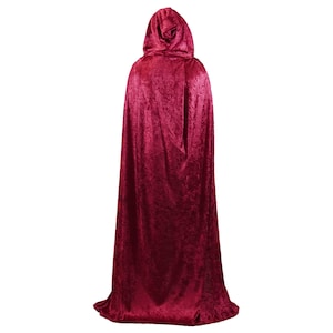 Adult Plus Size Dark Red Burgundy Crushed Velvet Full Length Hooded Cape