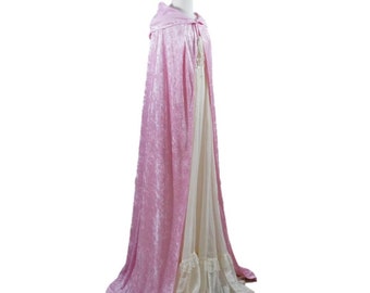 Capa con capucha de terciopelo arrugado rosa claro (tallas disponibles para bebés, niños pequeños, adolescentes, adultos y tallas grandes)