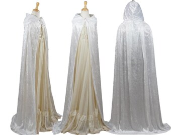 White Crushed Velvet Full Length Hooded Cape - Baby, Toddler, Kids, Teen, Adult, and Plus Sizes Available