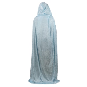Adult Plus Size Light Blue Crushed Velvet Full Length Hooded Cape