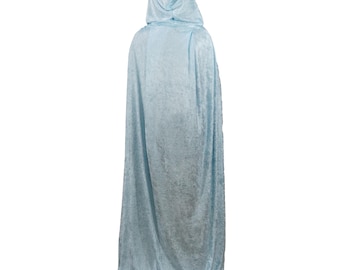 Adult Plus Size Light Blue Crushed Velvet Full Length Hooded Cape