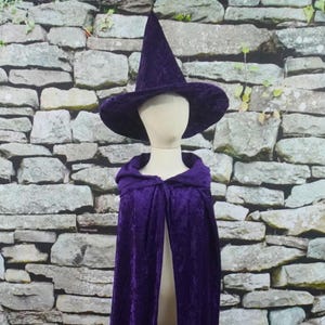 Purple Witch or Wizard Costume Hooded Cape and Hat Set - Toddler, Kids, Teen, Adult and Plus Sizes