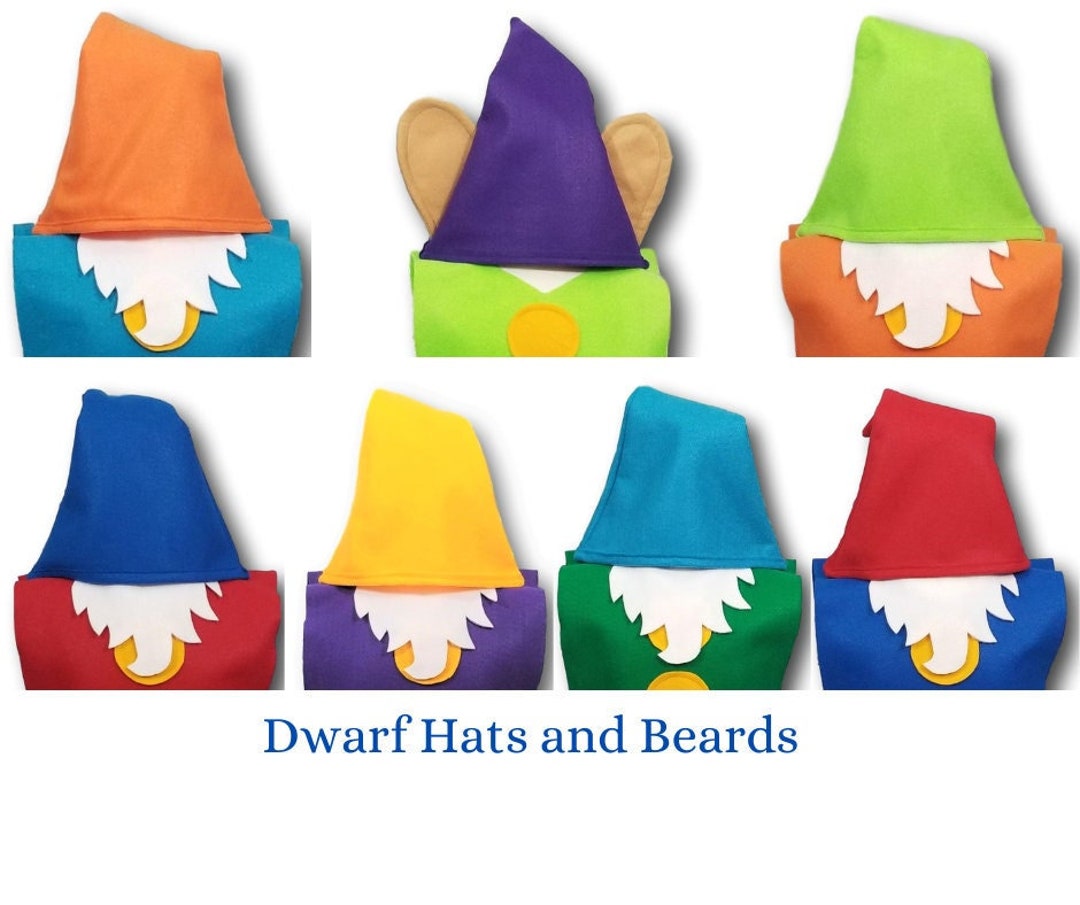 Set of 7 Snow White Seven Dwarfs Hats and Beards all Different Colors ...