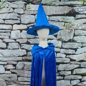 Blue Witch or Wizard Costume Hooded Cape and Hat Set - Toddler, Kids, Teen, Adult and Plus Sizes