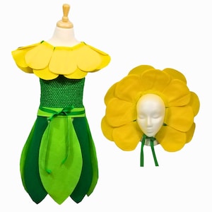 Adult Yellow Flower Costume Set (Leaf skirt, Flower headband, Flower head piece) Baby, Toddler, Kids, Teen, and Adult Sizes available