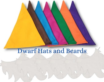 Set of 7 Snow White Seven Dwarfs Hats Classic Colors (All Different Colors) - Fits Kids to Adults