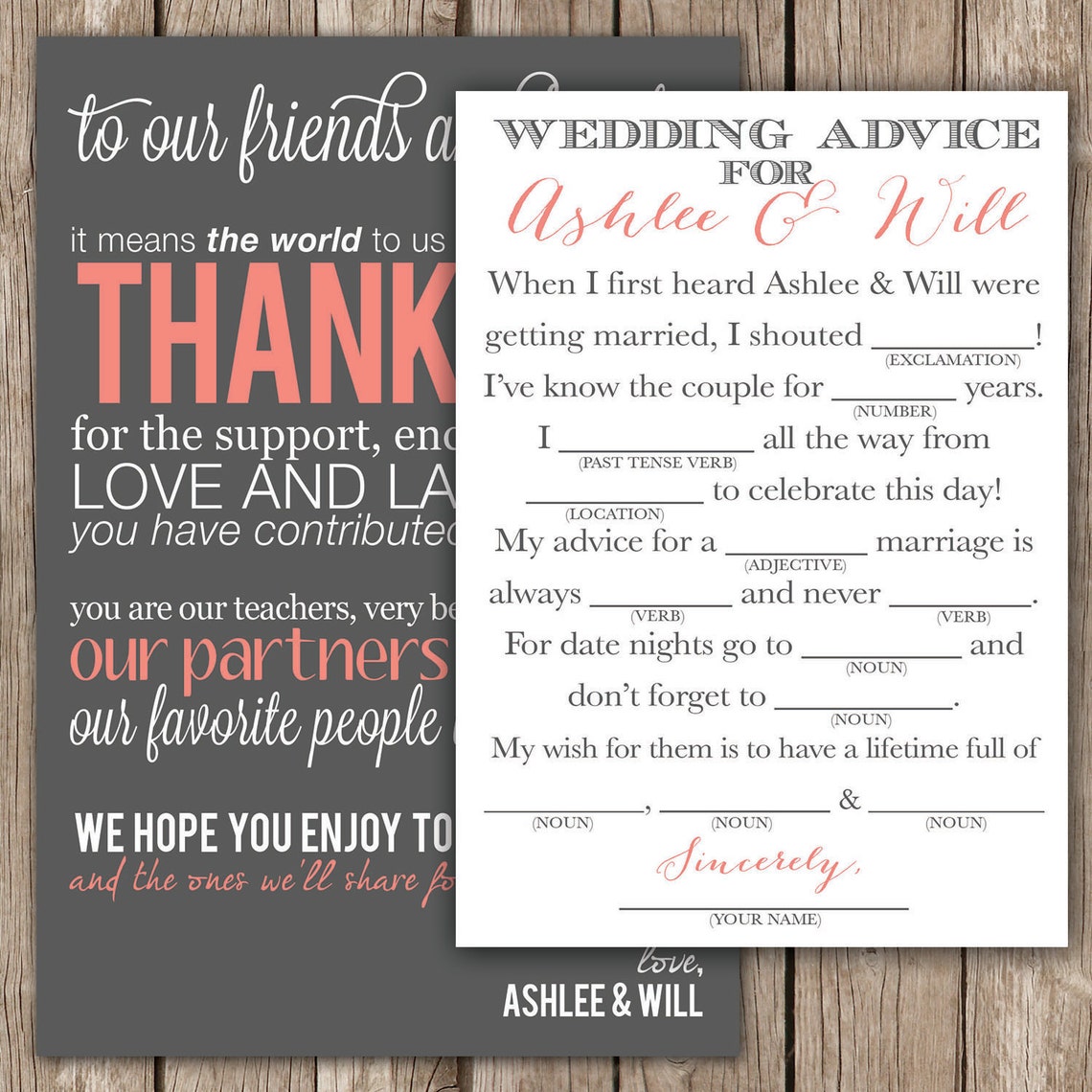 Thank You Card & Mad Libs Printable Files | Etsy