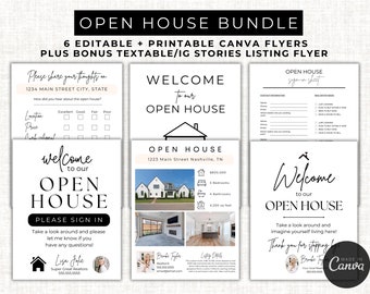 Open House BUNDLE Signs for Real Estate | Edit in Canva | BONUS Textable Flyer Realtor Essentials | Open House Real Estate Agent Marketing