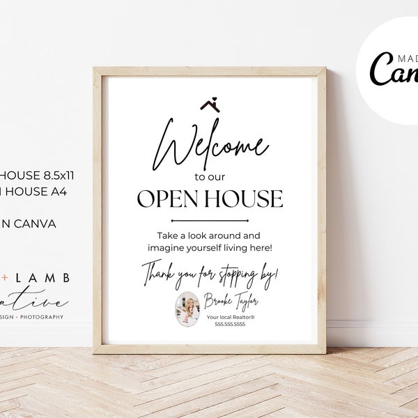 Open House Welcome Sign for Real Estate | Edit in Canva | Realtor Essentials | Open House Real Estate Agent Marketing