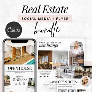 Tag der offenen Tür Flyer Realtor Canva Template Marketing Paket Modernes Open House Just Listed Stories Market Update Testimonial