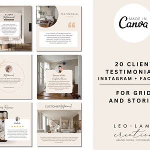 Kundenbewertungen Instagram Post und Stories für Immobilien | In Canva bearbeiten | Makler Essentials | Kundenstimmen Maklermarketing