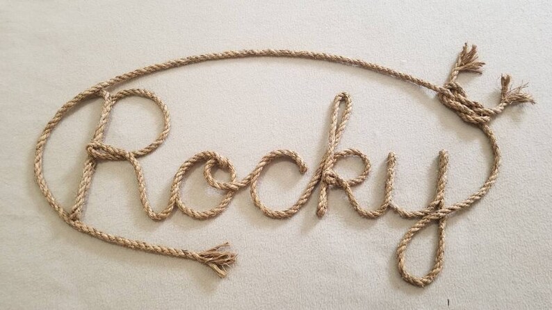 5 LETTER Rope Name Sign, Western/Nautical Rope Name Art, Nautical Themed Room, Rustic Wall Letters, Baby Shower Present, Western Party Prop image 2