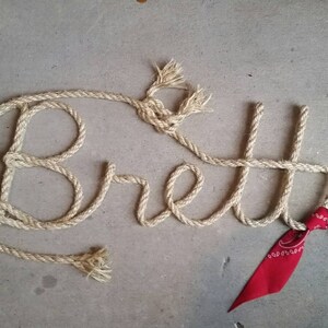 5 LETTER Rope Name Sign, Western Rope Name Art WITH BANDANNA, Cowboy Theme, Party Prop, Western Party, Western Wedding, Rustic Wall Letters image 2