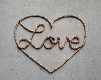 Art de coeur de corde - signe de coeur d'amour, décoration d'intérieur de corde, coeur rustique, coeur de corde, cadeau de Saint-Valentin, cadeau d'anniversaire, coeur occidental, nautique