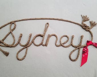 6 LETTER Rope Name Sign,  Western Rope Name Art WITH BANDANNA, Baby Shower Gift, Baby's Name, Nursery Decor, Western Name, Rustic Wall Decor