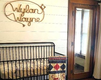 Prénom corde 10 lettres, nom de corde western/nautique, chambre d'enfant rustique, chambre de cow-boy, cadeau personnalisé, baby shower, lettres murales