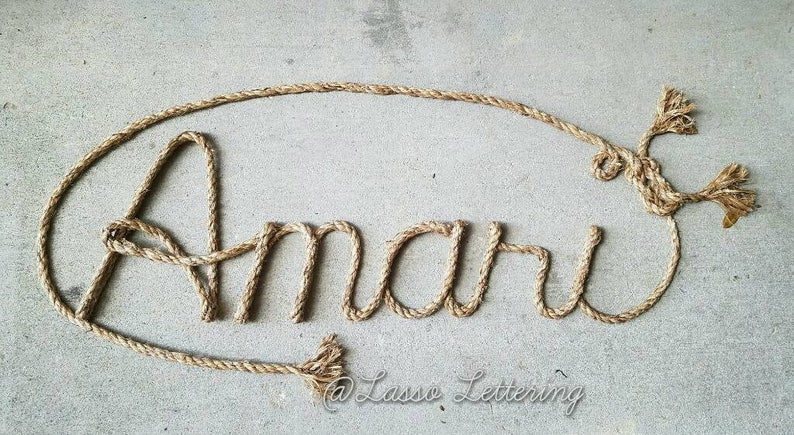 5 LETTER Rope Name Sign, Western/Nautical Rope Name Art, Nautical Themed Room, Rustic Wall Letters, Baby Shower Present, Western Party Prop image 5