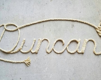6 LETTER Name Western/Nautical  Rope Name Art, Nursery Decor, Crib Name, Cursive Letters,  Baby Shower Gift, Western decor
