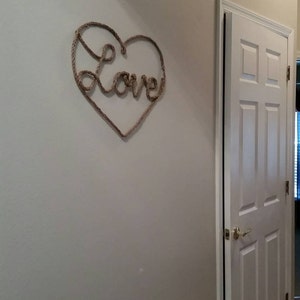 Rope Heart Art- Love Heart Sign, Rope Home Decor, Rustic Heart, Rope ...