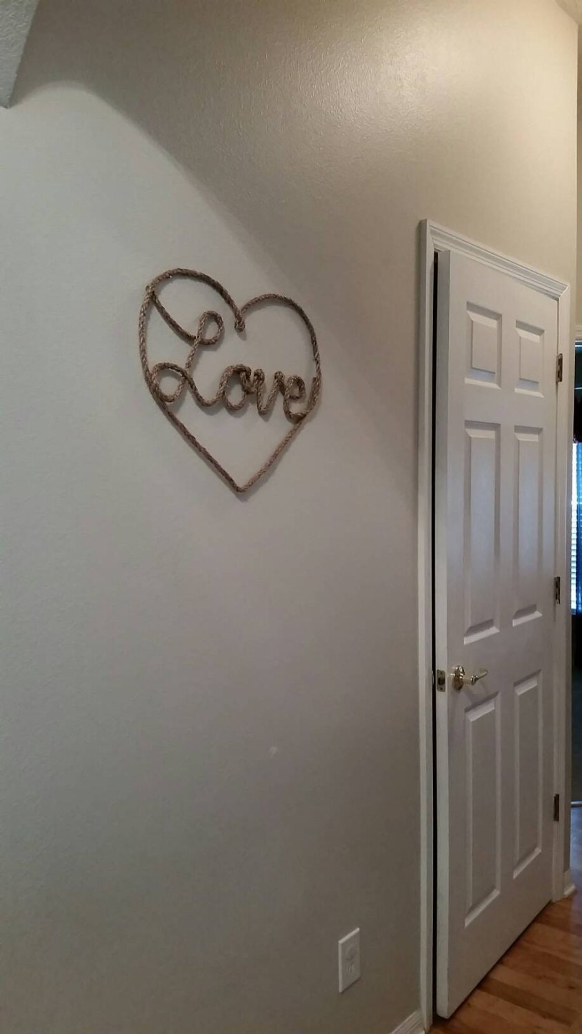 Rope Heart Art- Love Heart Sign, Rope Home Decor, Rustic Heart, Rope ...