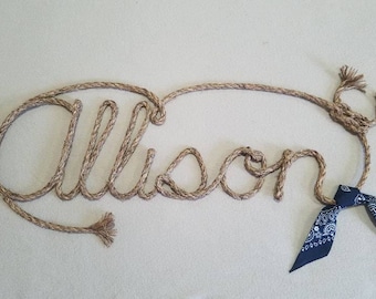 Enseigne de 7 lettres avec corde, nom de corde western, AVEC BANDANA, chambre sur le thème western, enseigne personnalisée, nom de crèche, lettres rustiques