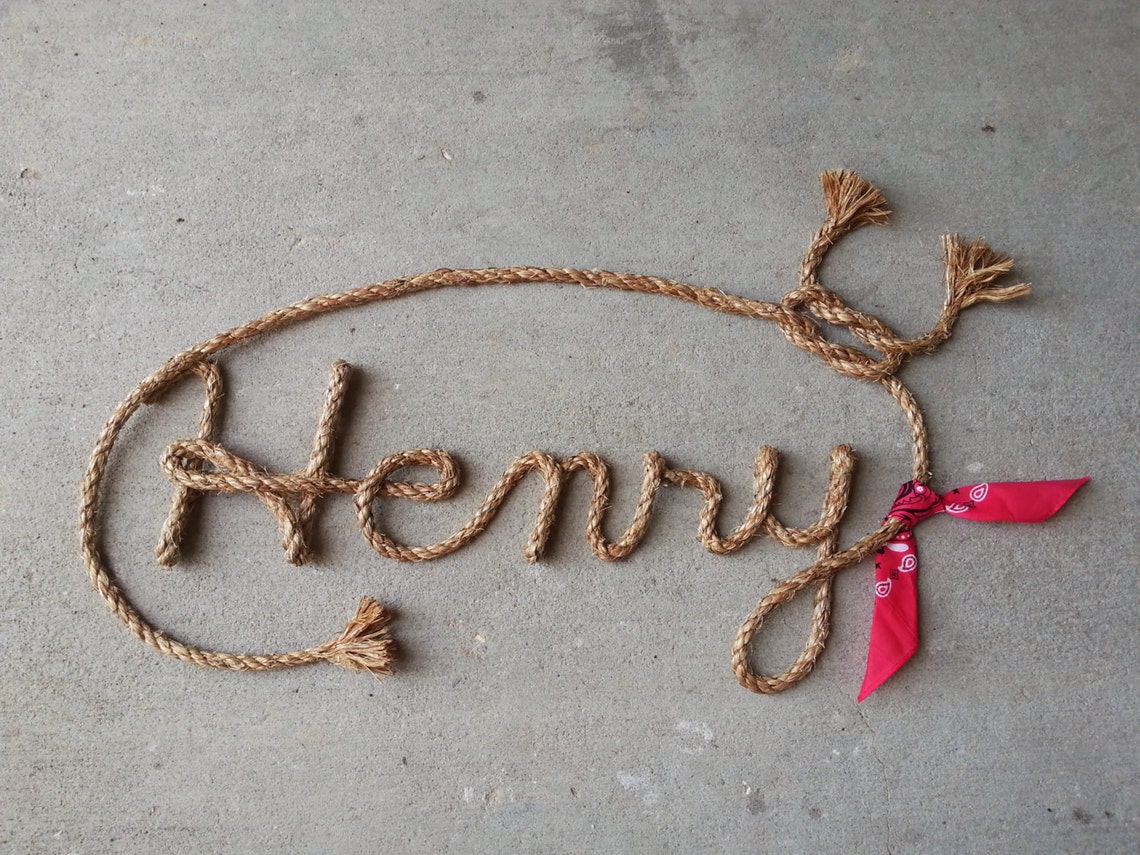 5 LETTER Rope Name Sign Western Rope Name Art WITH BANDANNA Etsy