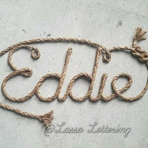 5 LETTER Rope Name Sign, Western/Nautical Rope Name Art, Nautical Themed Room, Rustic Wall Letters, Baby Shower Present, Western Party Prop image 8
