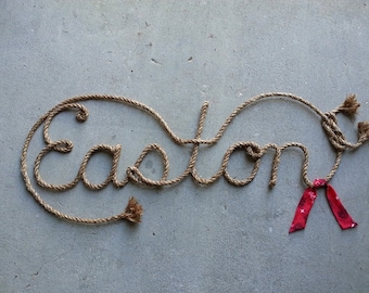 6 LETTER Rope Name Sign, Western Rope Name Art, WITH BANDANNA, Rustic Gift, Western Wedding, Crib Name, Baby Shower Gift, Western Decor