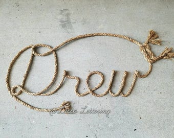 4 LETTER Rope Name Sign, Western/Nautical  Rope Name Art, Nautical Themed Decor, Western Theme Decor, Rustic Wall Letters, Name Over the Bed