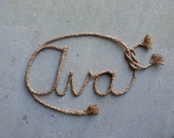 Nom de corde de 3 lettres signe art de nom de corde occidental/nautique, chambre d'enfant sur le thème de cow-girl, chambre de bébé Western, nom de cow-girl, décor rustique, fête de cow-girl