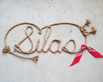 5 LETTER Rope Name Sign, Western Rope Name Art WITH BANDANNA, Nautical Themed Room, Name Above the Bed, Rustic Room, Rope Letters