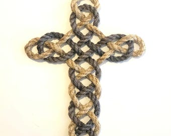 Twisted Rope Cross, Wall Cross, Religious Home Decor, Rope Artwork, Rustic Decor, Unique Gift, Baptism, Baby Shower gift