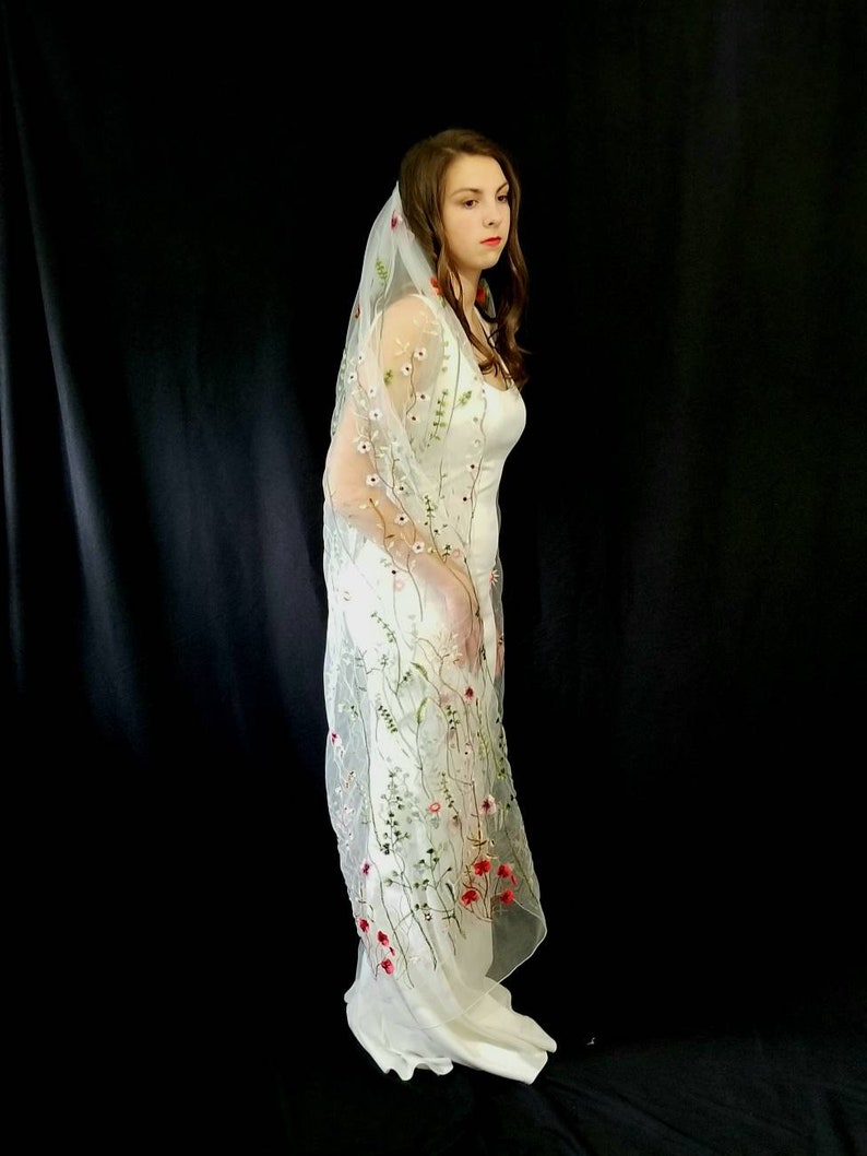 Devine Floral Ballet Length Bridal Veil Etsy