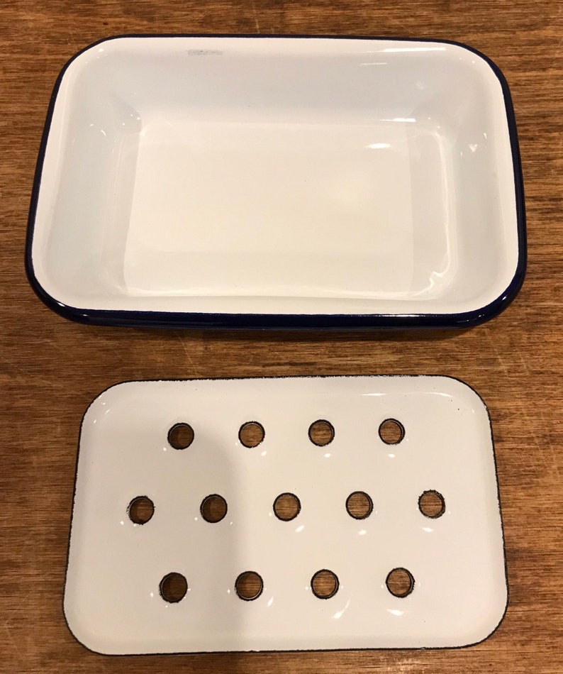 Vintage Style White Enamel and Metal Soap Dish Etsy
