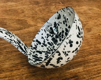 Enamel black and white ladle