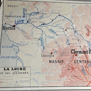 Vintage dwustronna mapa francuska Sekwana Loara Cartes Murales Rossignol