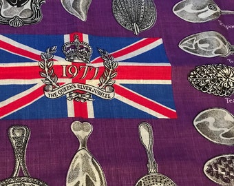 Toalla de té de lino irlandés vintage El jubileo de plata de la reina 1977