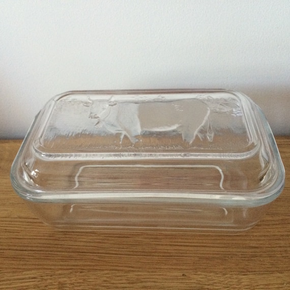 French Glass Cow Embossed Butter Dish Luminarc Etsy UK