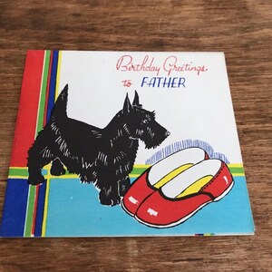carte d'anniversaire vintage des années 1950 au père Black Scottie Dog design