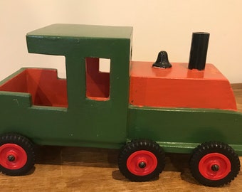 Vintage wooden train with carriages  hand painted pull along