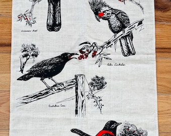 Vintage Linen Tea Towel Australian Birds