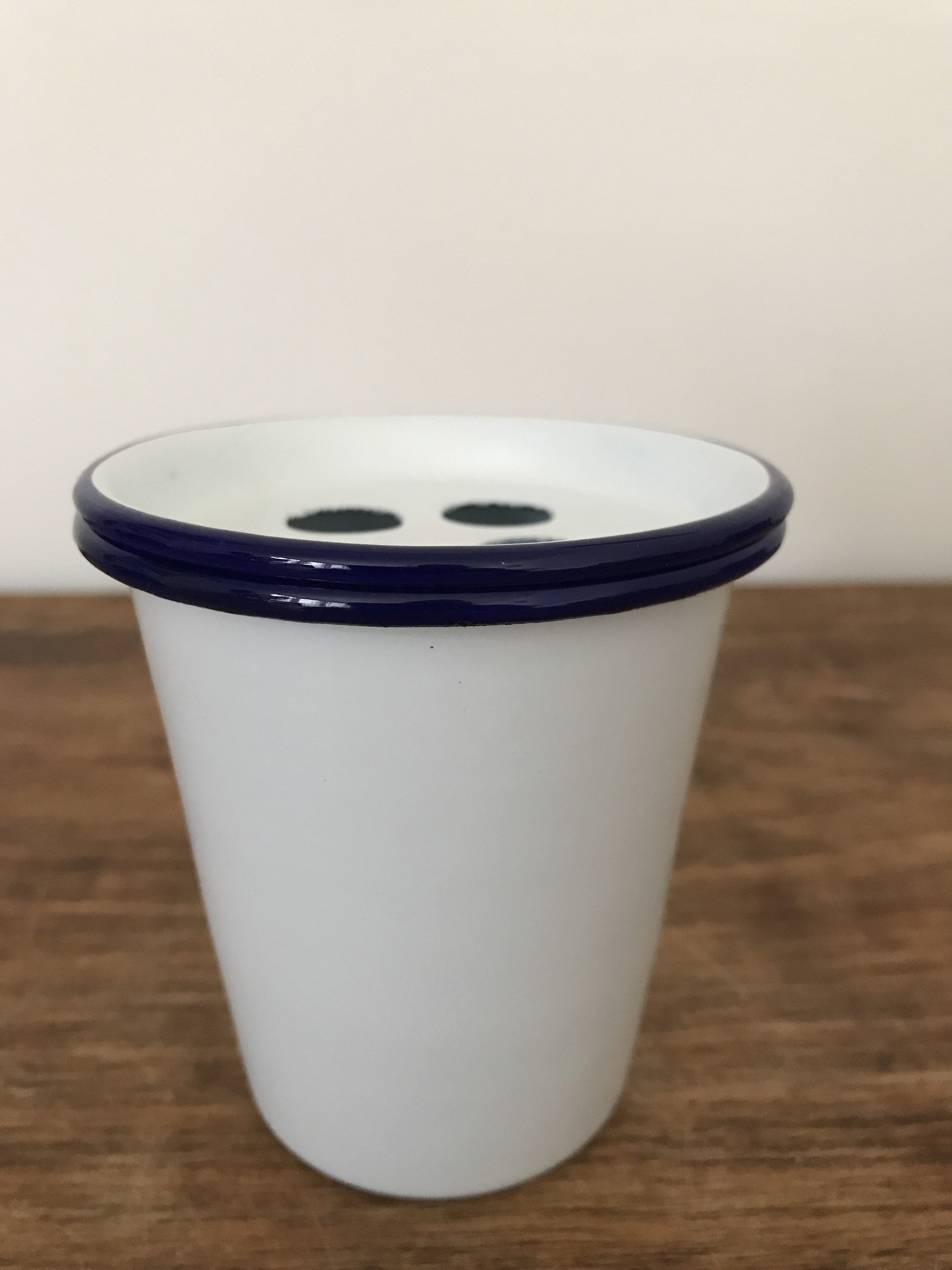 Enamel toothbrush holder. White and navy blue Etsy