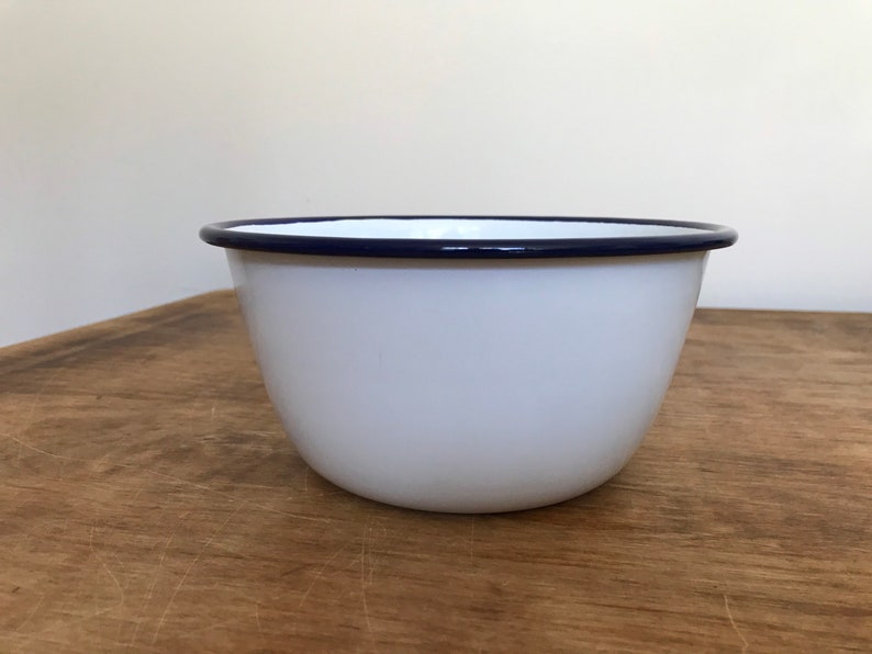 Enamel Pudding Basin White and Navy Blue Etsy Australia