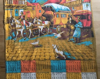 Vintage French calendar tea towel 1976