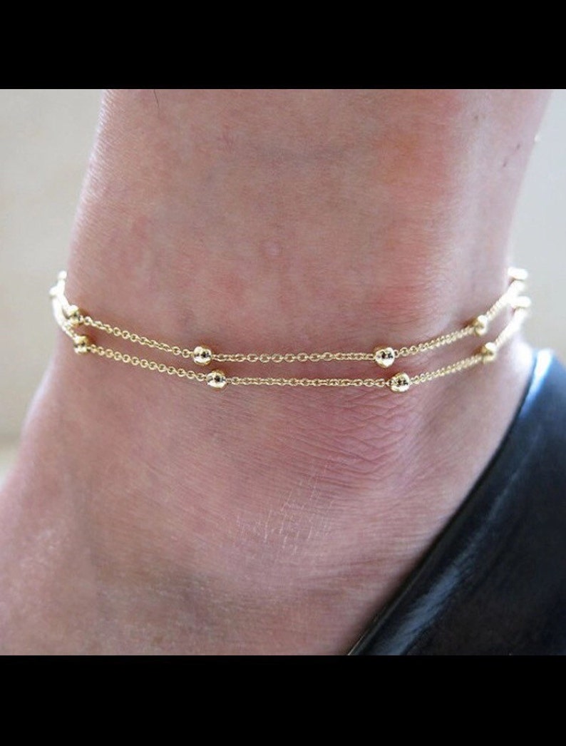 Gold ball bead anklet