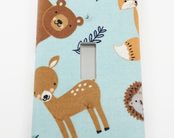 Forest Animals Fabric Covered Single Light Switch Cover Plate Kids Bedroom Nursery Decor Baby Shower Gift Home Decor Lighting