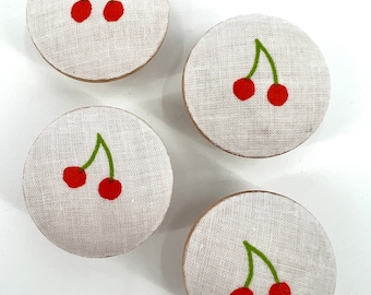 Cherry Fabric Drawer Knobs, Set of 4, Retro Kitchen Decor