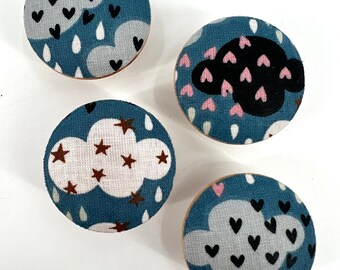 Rain Cloud Wooden Drawer Knob Pulls - Set of 4 - Nursery Decor