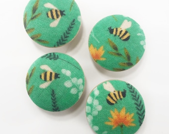 Bees and Flowers Wooden Drawer Knob Pulls - Set of 4
